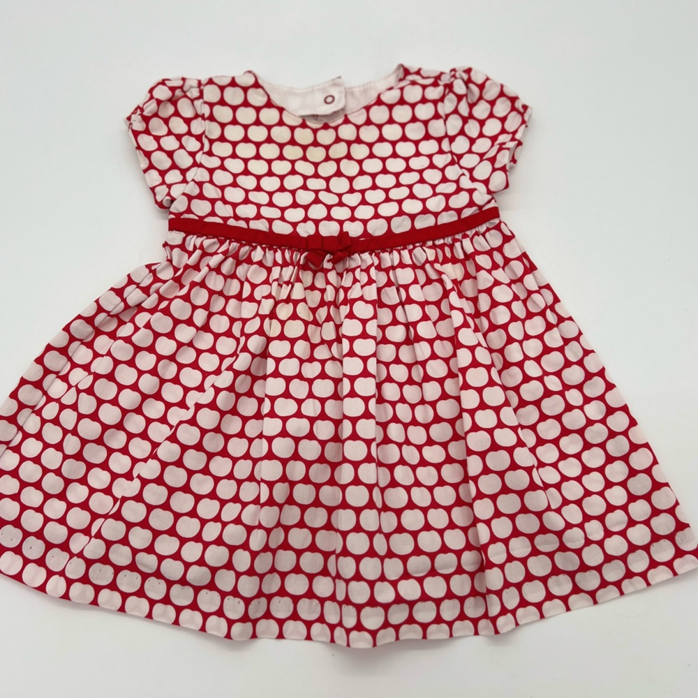 Gymboree Baby Girl Red White Dress Heart Back Red Bow 6-12 Months